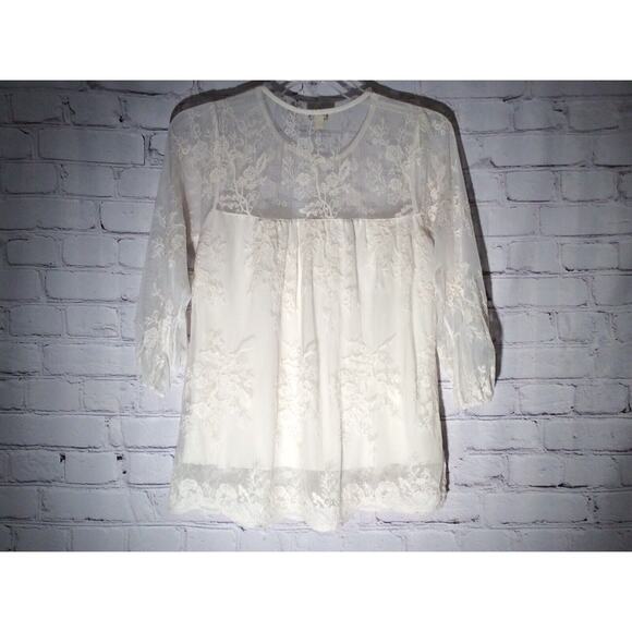 Lily Star Women’s Top Cream Cottage Core Romantic Lace Overlay Lined Soft Sz XS - Picture 1 of 6
